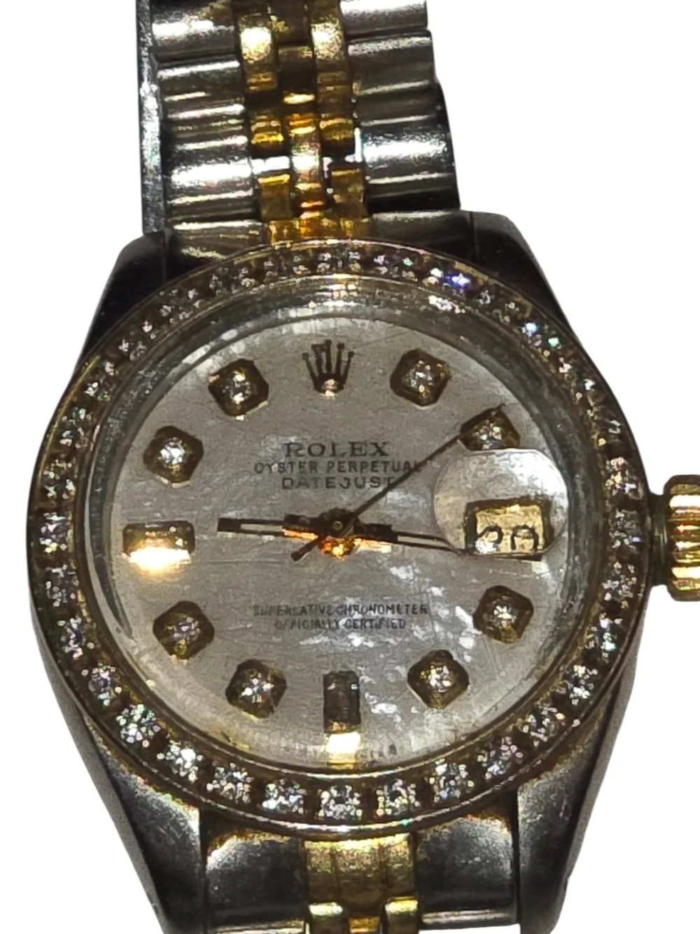 Rolex Two-Tone Gold and Silver Diamond Datejust with White Mother-of-Pearl Dial